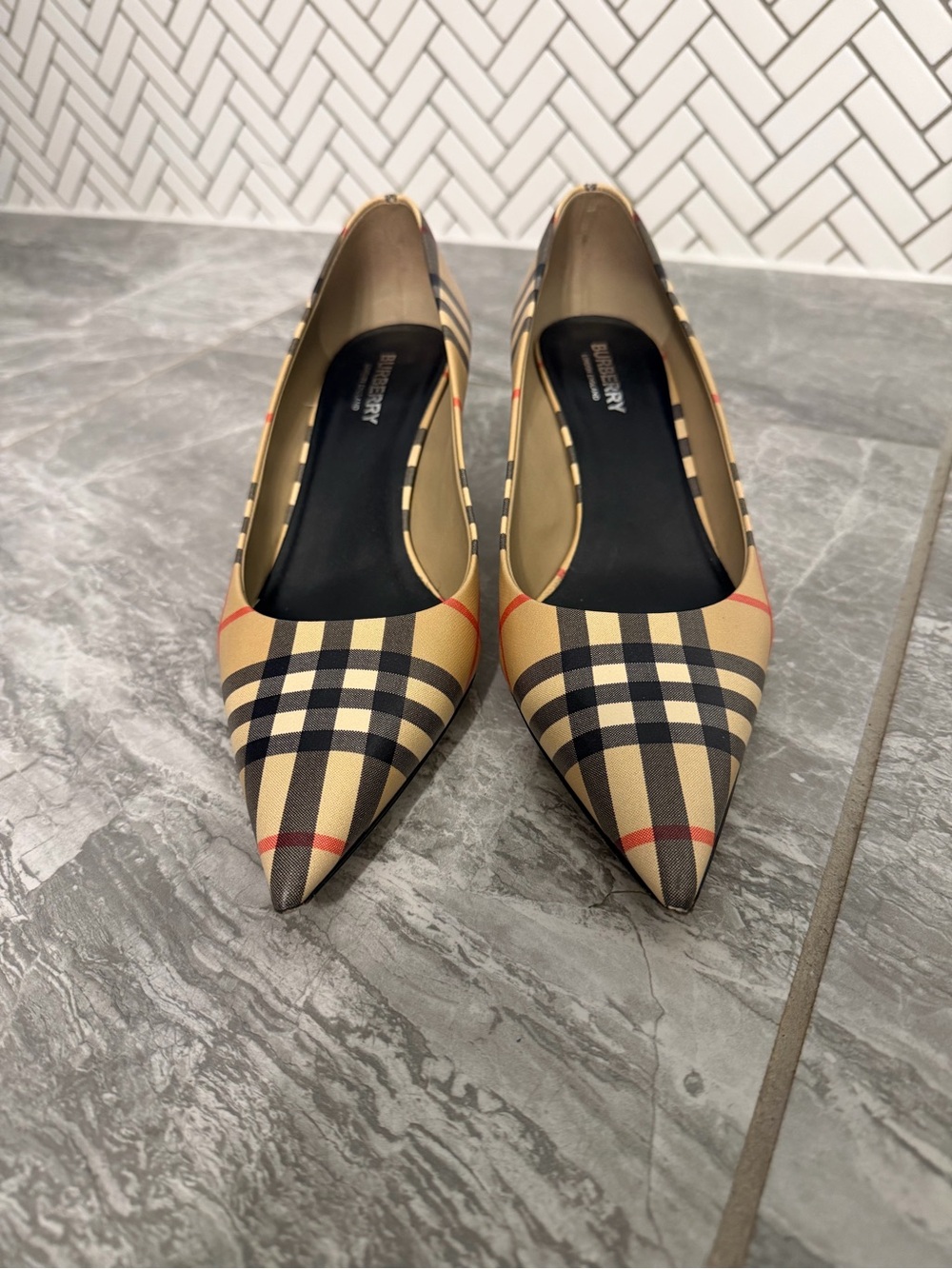 Burberry Beige Check Pointed Toe Heels